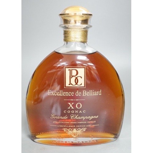 1333 - Two bottles of L'Excellence De Belliard Cognac XO each in wooden case (decanter bottle)