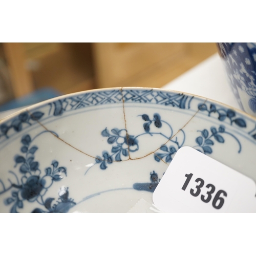 1336 - An assortment of Chinese porcelain tin-glazed earthenware charger and a Delft vase