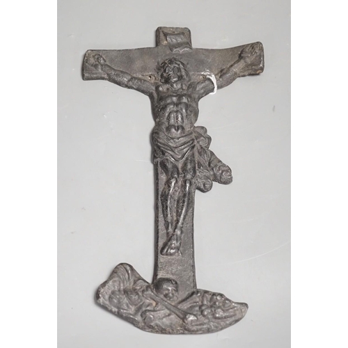 1340 - A lead coffin crucifix, 32cms high