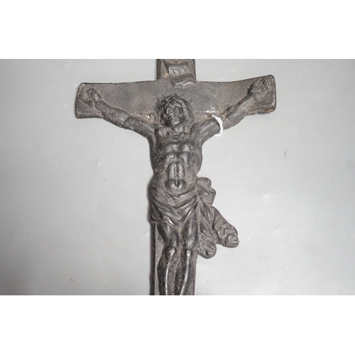 1340 - A lead coffin crucifix, 32cms high