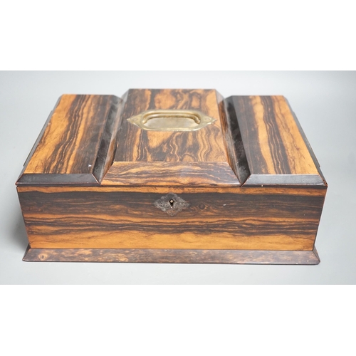 1341 - A Victorian calamander veneered humidor / three divisional caddy together with a small barometer and... 