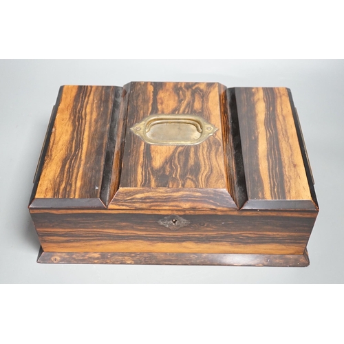 1341 - A Victorian calamander veneered humidor / three divisional caddy together with a small barometer and... 