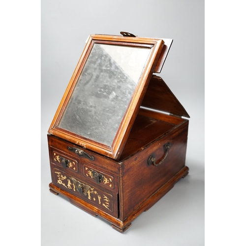 1344 - A late 19th century Chinese hardwood and bone inlaid jewellery box. 18.5cm tall