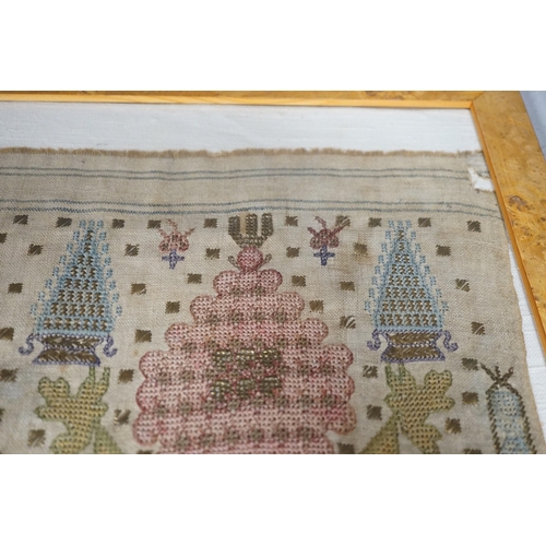 1345 - Two 19th century embroidered Turkish towel ends, one framed, 46cms wide x 30cms high