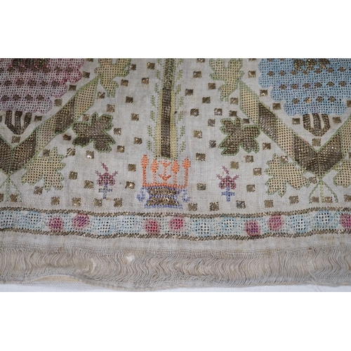 1345 - Two 19th century embroidered Turkish towel ends, one framed, 46cms wide x 30cms high