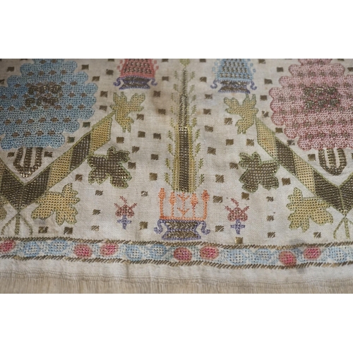 1345 - Two 19th century embroidered Turkish towel ends, one framed, 46cms wide x 30cms high