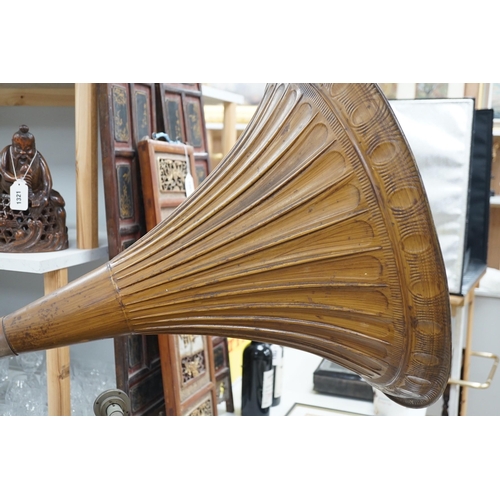 1350 - An early 20th century table top Gramophone, with large metal horn, 80cms high