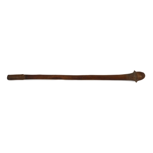 1355 - A South Sea Island hardwood war club, with chevron banded engraving beneath the head and unpolished ... 