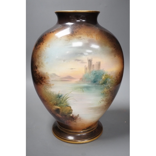 1370 - A German porcelain vase signed A. Winkner Nach Meissonier, 34cm