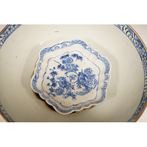 1373 - A selection of 18th century blue and white Chinese export bowls and dishes, largest 31cm diameter... 