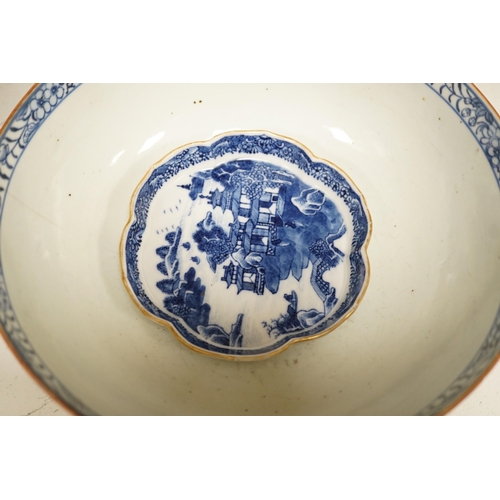 1373 - A selection of 18th century blue and white Chinese export bowls and dishes, largest 31cm diameter... 