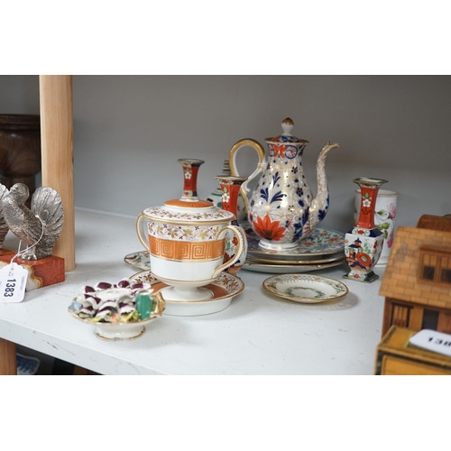 1382 - A selection of English porcelain and ceramics, to include a two handled Wedgwood Queensware urn, cov... 