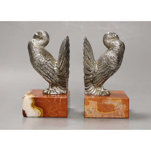 1383 - A pair of Art Deco silvered bronze 'turkey' bookends, 13cm high