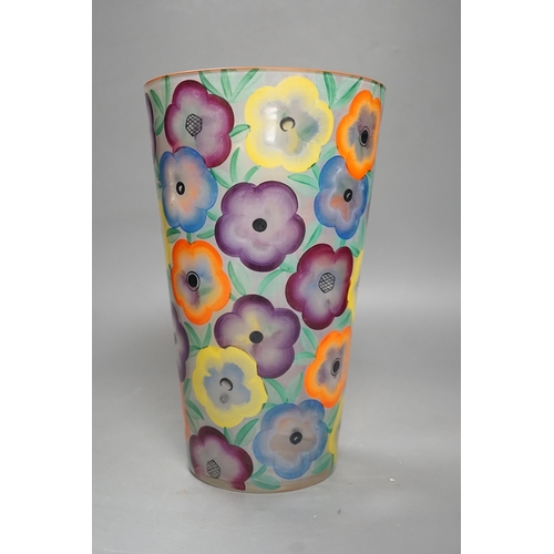 1387 - A 1930s/40s floral enamelled glass vase, 27cm