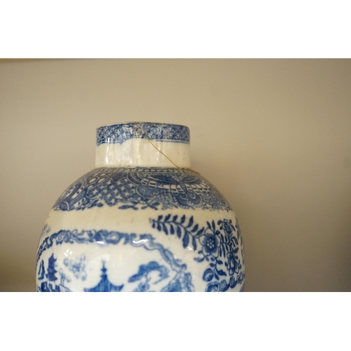 1392 - A pair of 19th century blue and white chinoiserie vases, a pearlware teapot, possibly Harley of Lane... 