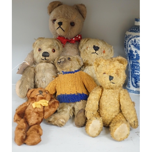 1393 - Six various Teddy bears, three early English, another by Chad Valley