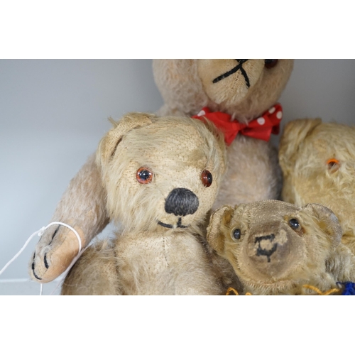 1393 - Six various Teddy bears, three early English, another by Chad Valley