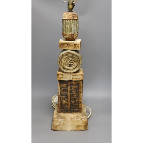 1396 - Bernard Rooke (b.1938), Studio pottery Totem floor lamp, Stoneware, originally purchased from Heal's... 