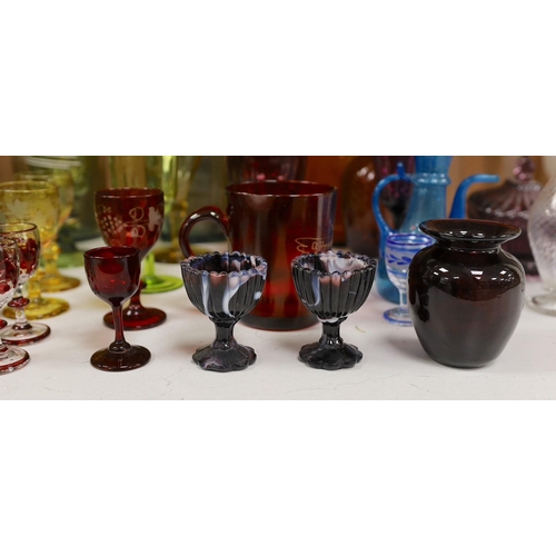 1415 - A selection of English and continental coloured glass wares, 19th/20th century