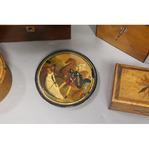 1422 - A selection of 19th century treen boxes, tallest 9cm, (7)