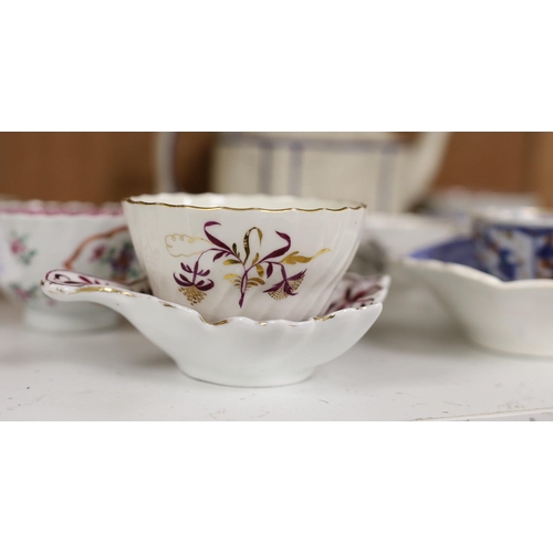 1429 - A selection of 18th century and later English porcelain tea bowls, a pair of Spode pickle dishes, an... 