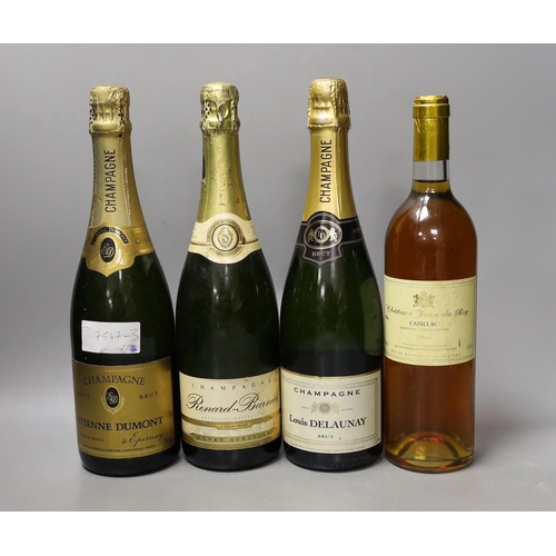 1430 - Two bottles of Etienne Dumont NV Champagne, two bottle of Louis Delauney NV Champagne, one bottle of... 