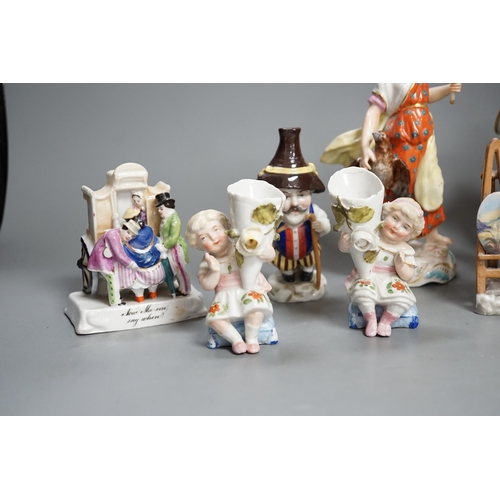 1436 - A selection of mainly Continental porcelain figures including Royal Crown Derby style mansion house ... 