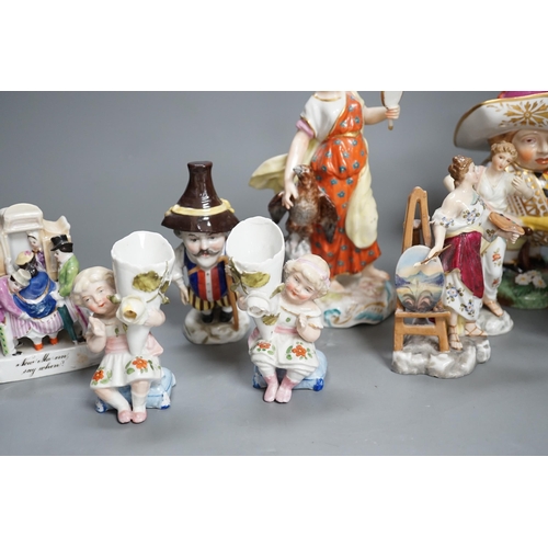 1436 - A selection of mainly Continental porcelain figures including Royal Crown Derby style mansion house ... 