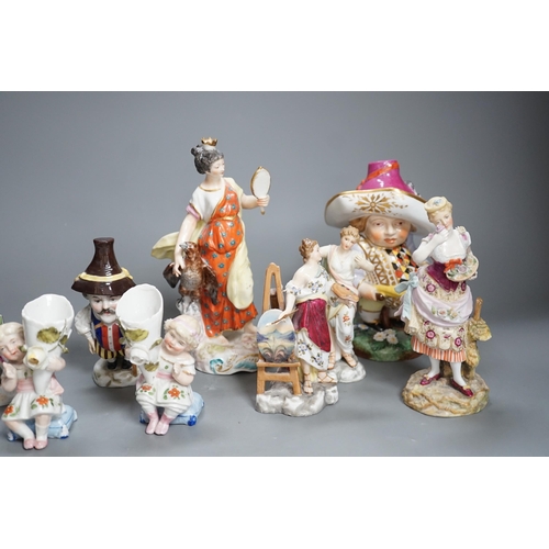 1436 - A selection of mainly Continental porcelain figures including Royal Crown Derby style mansion house ... 