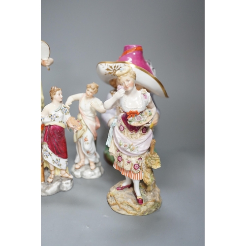 1436 - A selection of mainly Continental porcelain figures including Royal Crown Derby style mansion house ... 