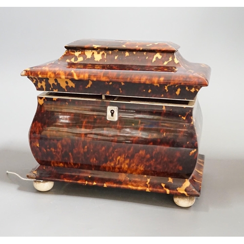 1450 - A Victorian tortoiseshell and ivory mounted tea caddy, 18cms high Ivory submission reference: WY51HA... 