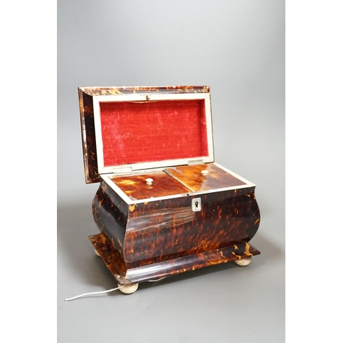 1450 - A Victorian tortoiseshell and ivory mounted tea caddy, 18cms high Ivory submission reference: WY51HA... 