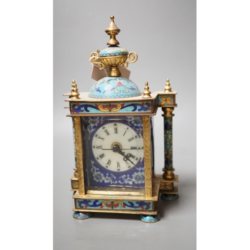 1451 - A cloisonné enamel mantel clock, with quartz movement, 22cm