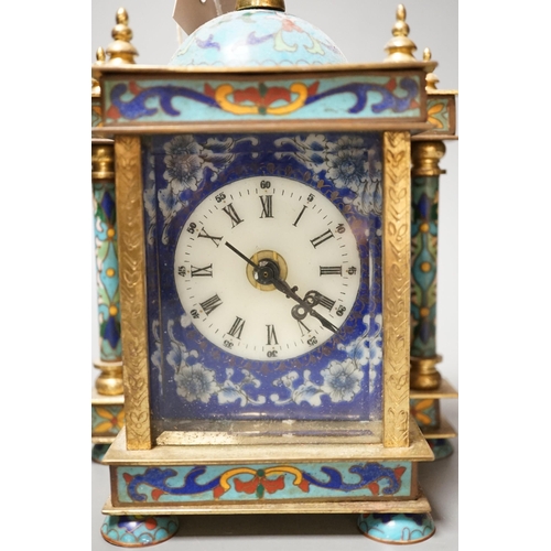 1451 - A cloisonné enamel mantel clock, with quartz movement, 22cm