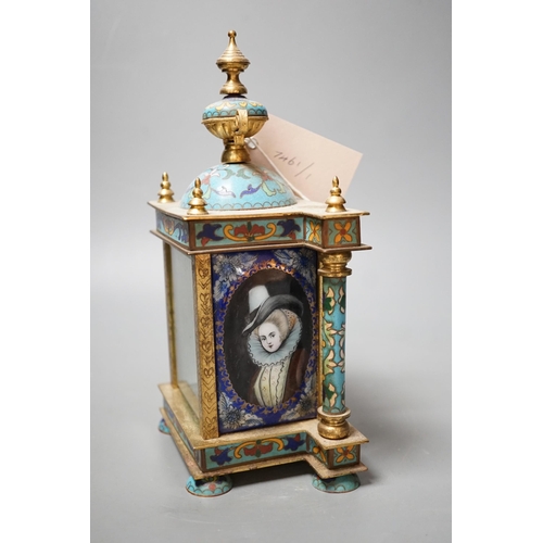 1451 - A cloisonné enamel mantel clock, with quartz movement, 22cm