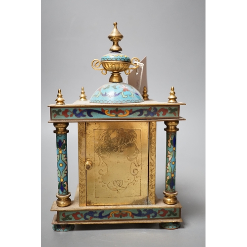 1451 - A cloisonné enamel mantel clock, with quartz movement, 22cm