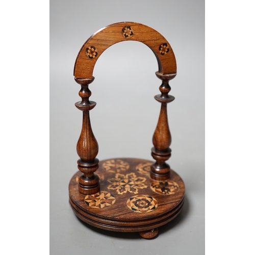 1453 - A Tunbridge ware rosewood and half square mosaic watchstand, c.1830-50, 16cm high