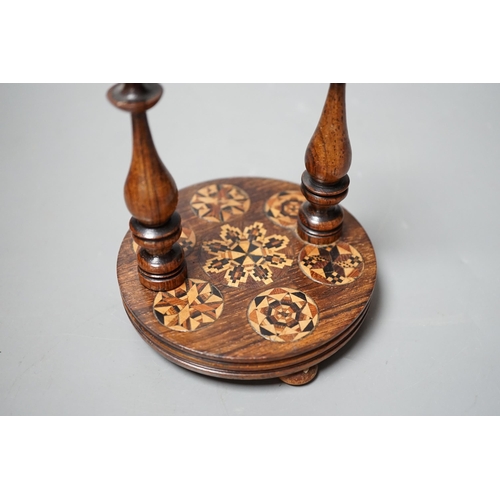 1453 - A Tunbridge ware rosewood and half square mosaic watchstand, c.1830-50, 16cm high