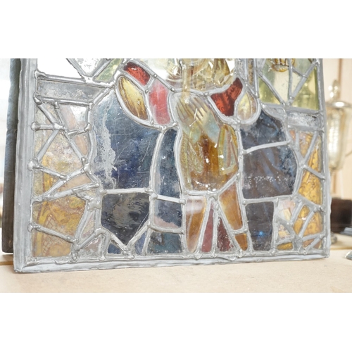 1456 - A late 18th century stained glass leaded window, 39cms wide x 49cms high