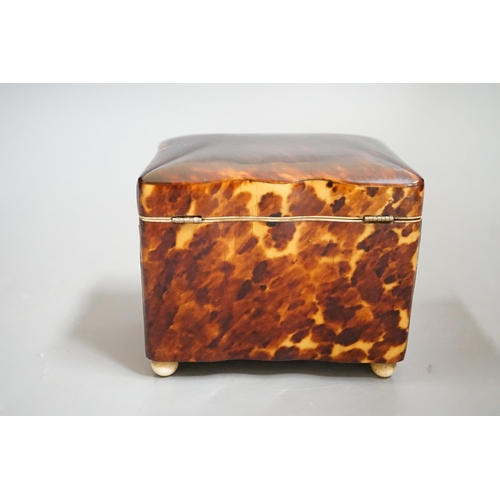 1460 - A rare small 19th century tortoiseshell and ivory mounted tea caddy, 9cms wide x 10cms high Ivory su... 