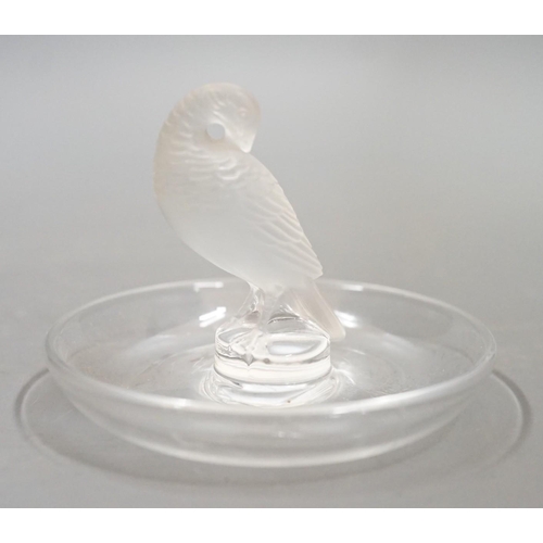 1472 - A post war Lalique glass dish with bird finial  10 cm