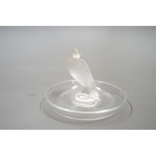 1472 - A post war Lalique glass dish with bird finial  10 cm