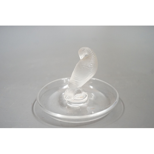 1472 - A post war Lalique glass dish with bird finial  10 cm