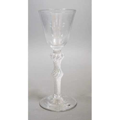 1473 - A mid 18th century double knop airtwist wine glass, 16cms high