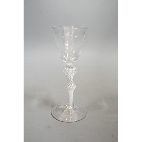 1473 - A mid 18th century double knop airtwist wine glass, 16cms high