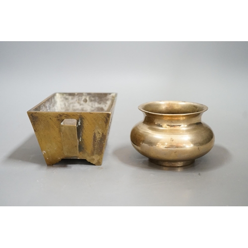 1474 - Two early 20th century Chinese bronze censers, rectangular censer 13.5cms wide