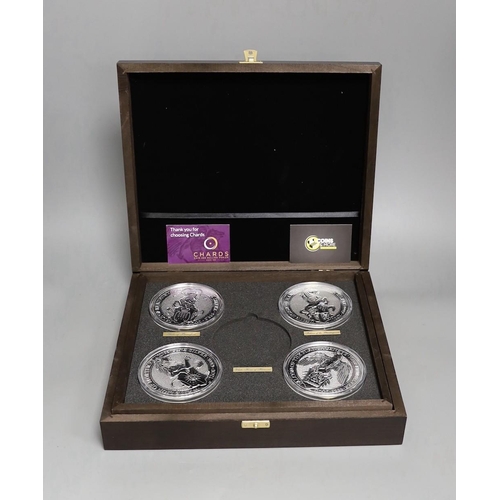 1481 - A cased part set of nine Queen's Beasts 10oz. bullion silver £10 coins, BU