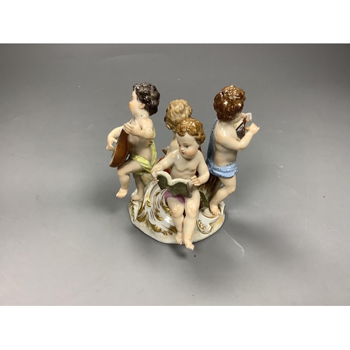 1504 - A Meissen group of four putti musicians, late 19th century, 11cm high, losses