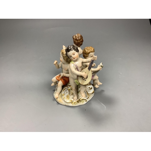 1504 - A Meissen group of four putti musicians, late 19th century, 11cm high, losses