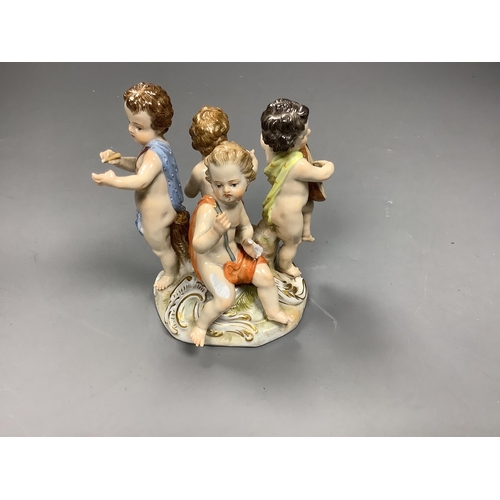 1504 - A Meissen group of four putti musicians, late 19th century, 11cm high, losses